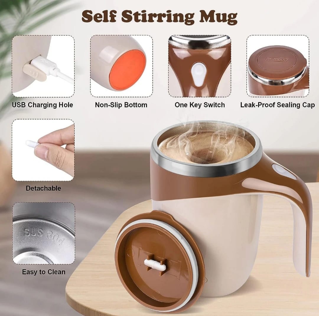 Self-Stirring Mug USB Rechargeable – Leak-Proof, Portable, Easy to Clean